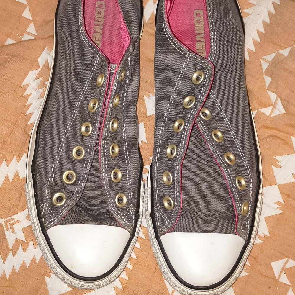 Converse Grey Canvas  Sneakers with Double Tongue (Pink ) Need Laces